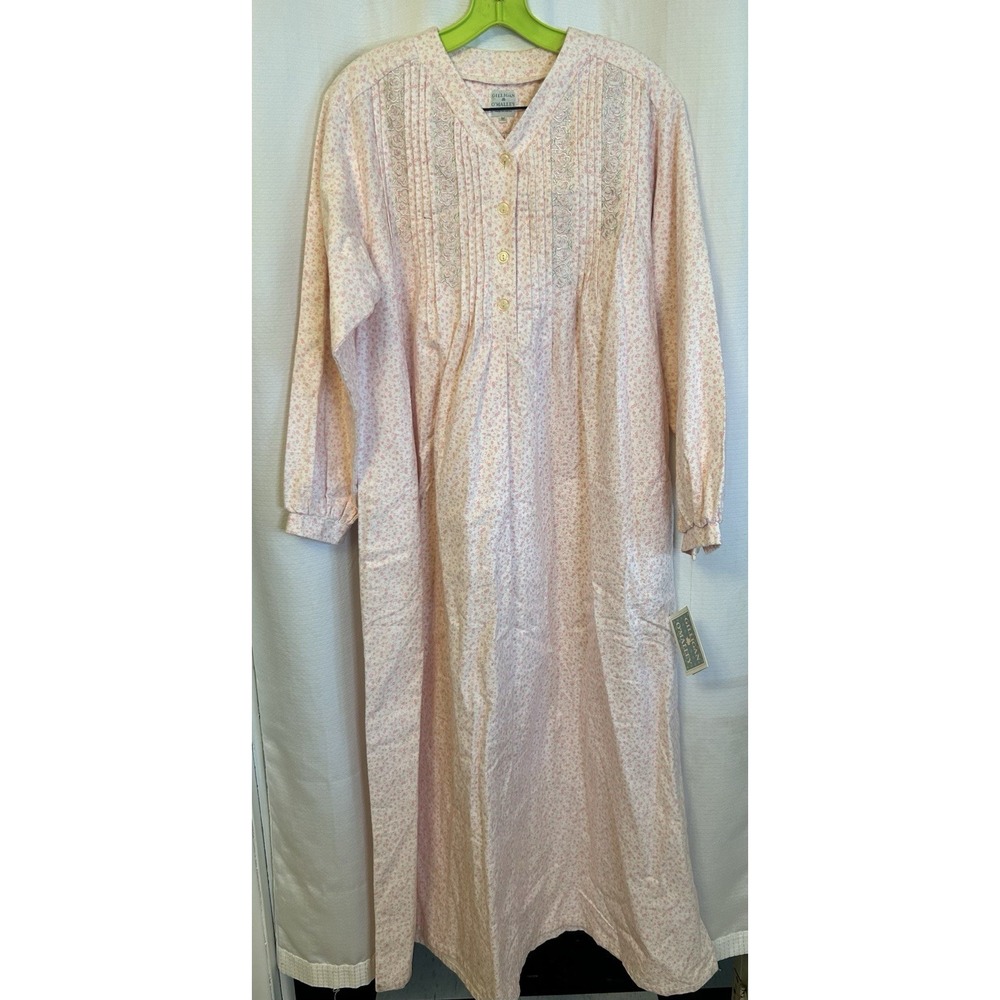 VTG Gillian & O'Malley Long Sleeve Pink Floral Flannel Nightgown Womens M NWT
